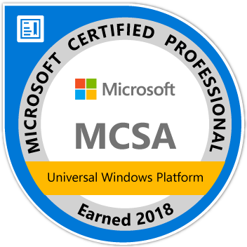 'Microsoft MCSA - Universal Windows Platform 2018' badge